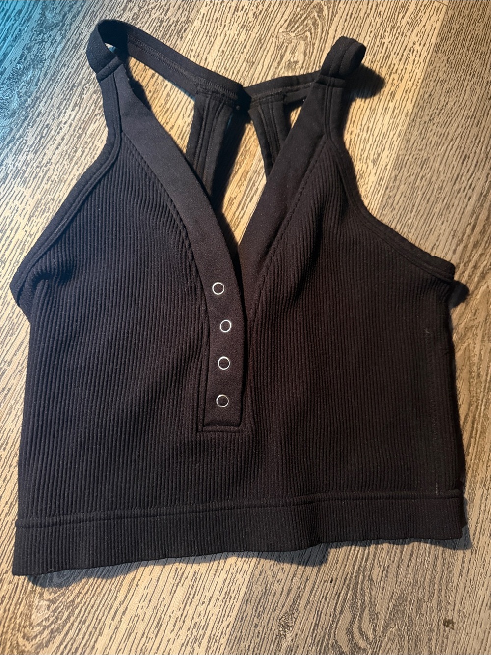 Kali rose boutique Black and Ribbed Snap-Front Crop Tank Top - Women